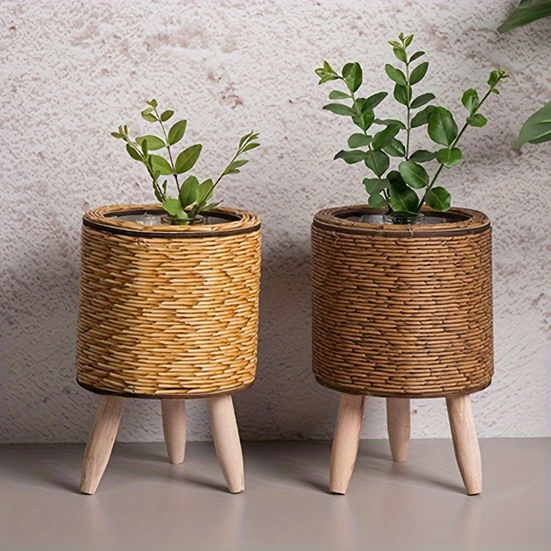 Aloe Vera Pot - Ahşap bacaklar ile büyüleyici rustik Rattan