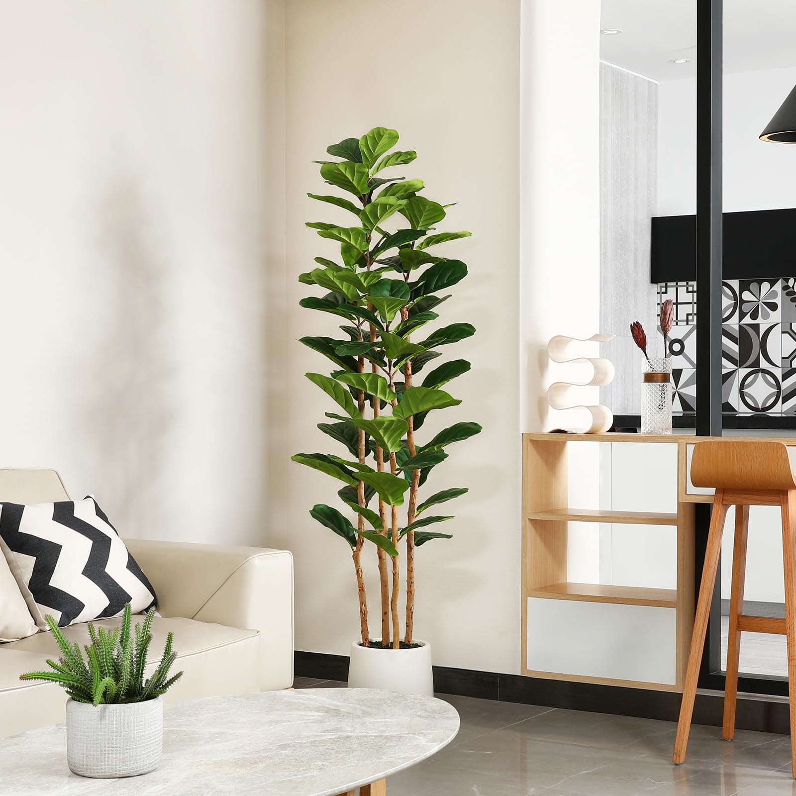 Ficus Lyrata Tree - Beyaz Saksılı Yapay İncir Ağacı, 1,5